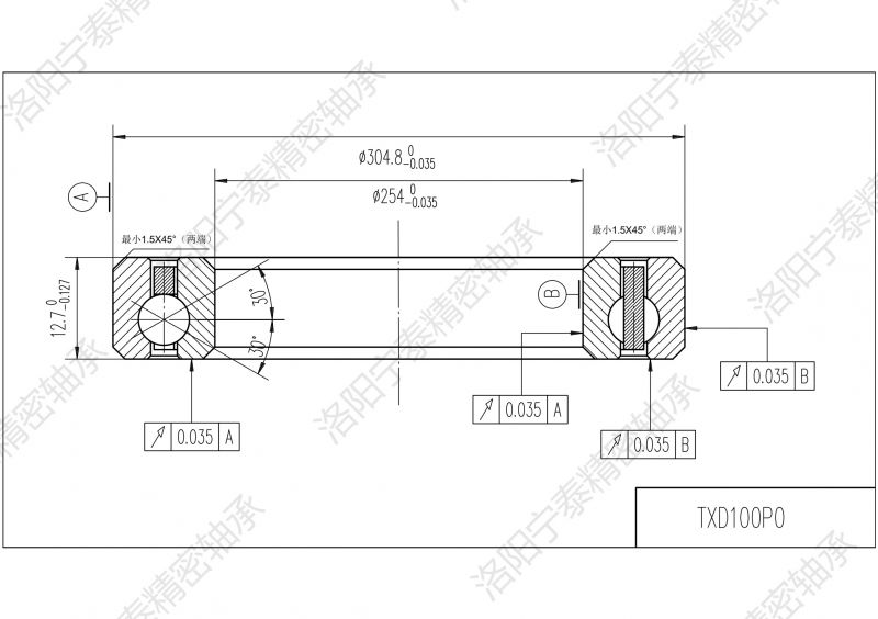 等截面薄壁四點接觸球軸承TXD100