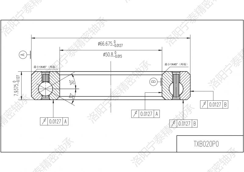 等截面薄壁四點接觸球軸承TXB020